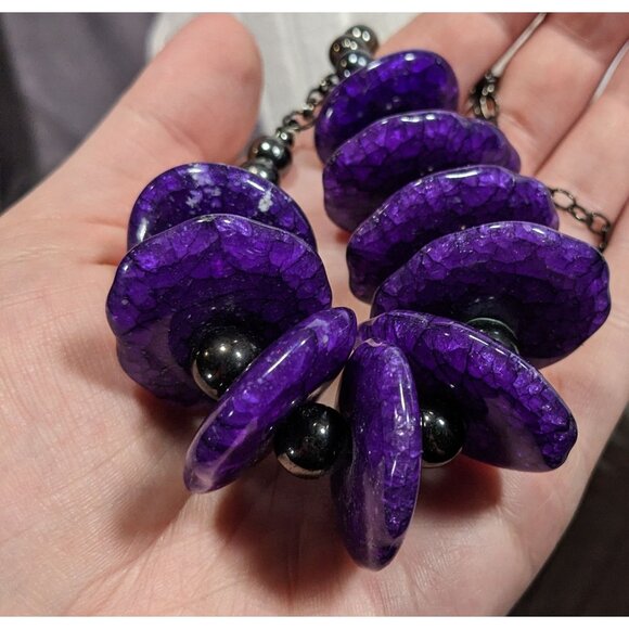 Chunky Gothic Purple Crackle Disc Statement Necklace - Picture 4 of 7